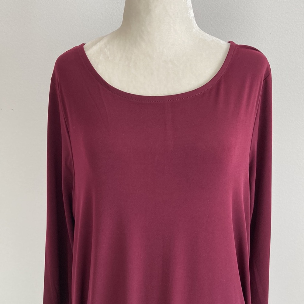 Nina Leonard Burgundy High-Low 3/4 Sleeve Dress w/ Pockets - Picture 3 of 8